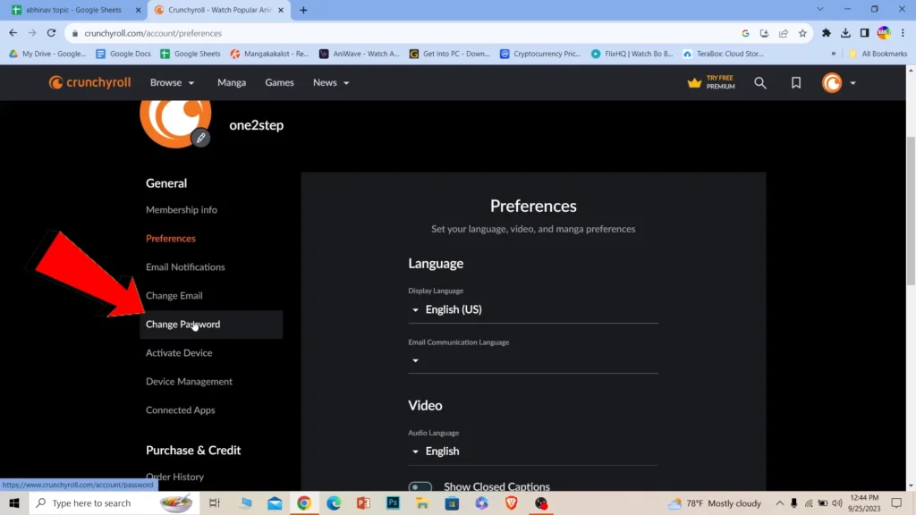 how to change crunchyroll password 2025